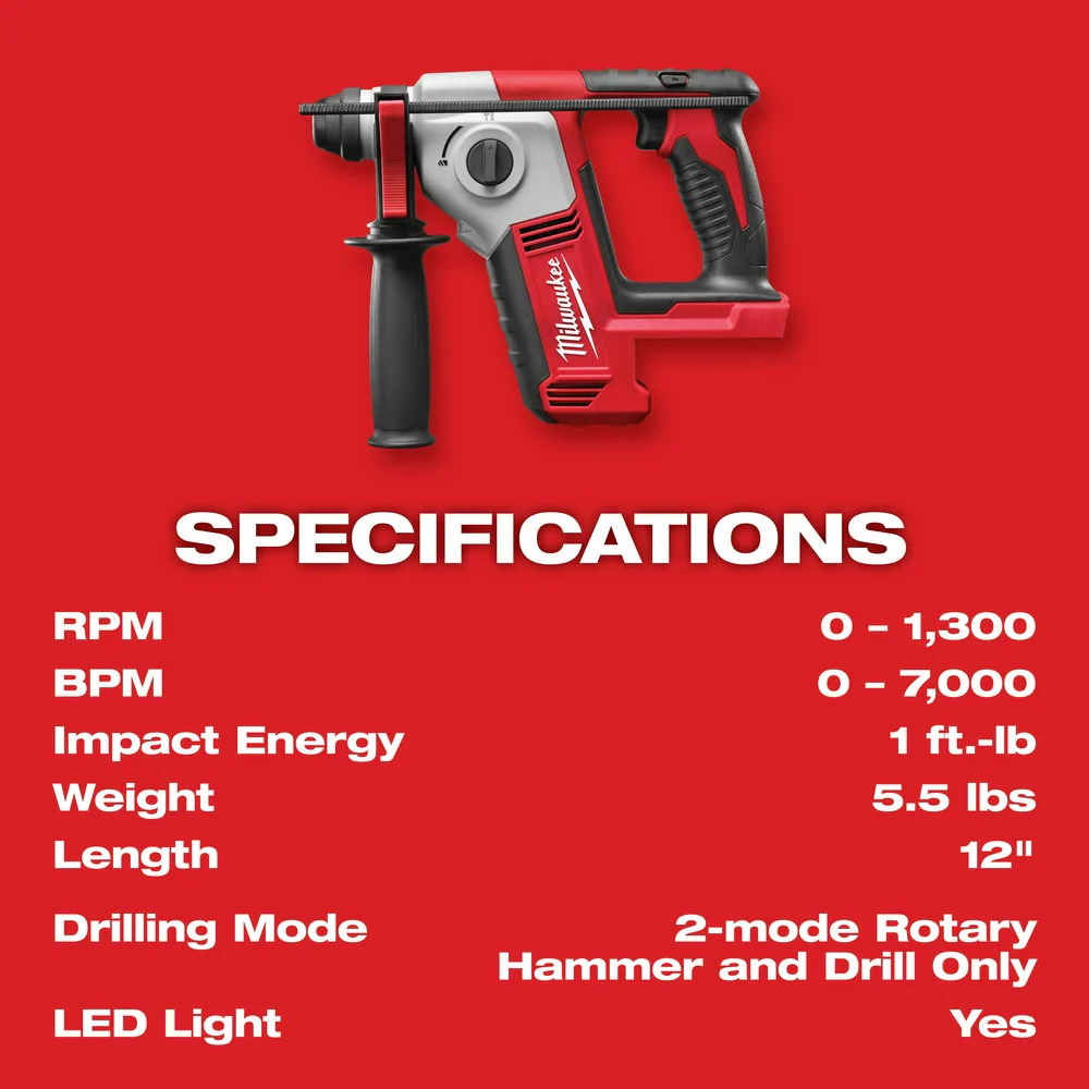 Milwaukee M18 Cordless 5/8" SDS PLUS Rotary Hammer - Tool Only - Image 4