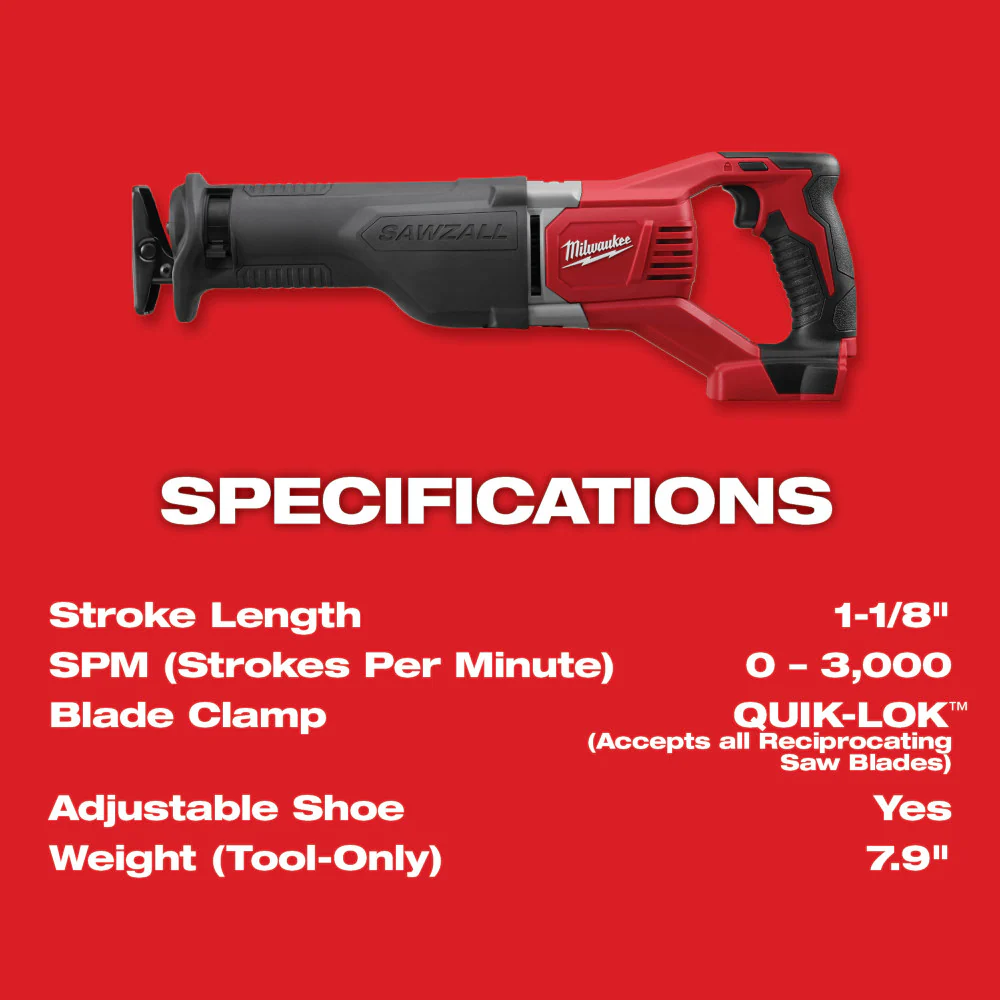 Milwaukee M18 Cordless SAWZALL Reciprocating Saw - Tool Only - Image 3