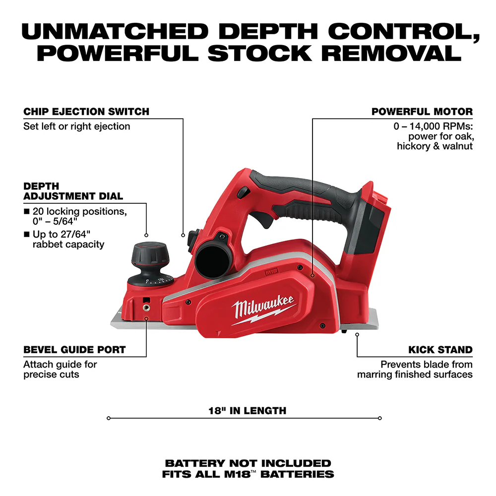 Milwaukee M18 Cordless 3-1/4" Planer-Tool Only - Image 3
