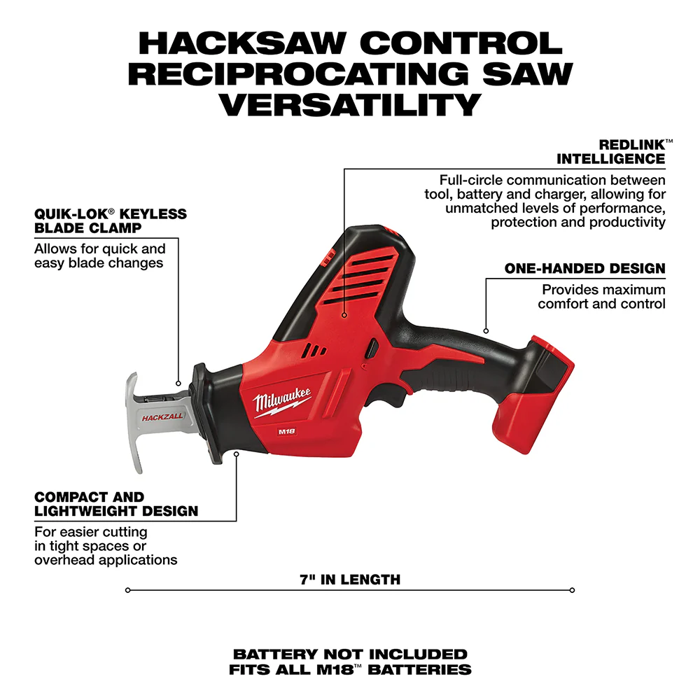 Milwaukee M18 Cordless HACKZALL One-Handed Reciporcating Saw - Tool Only - Image 2