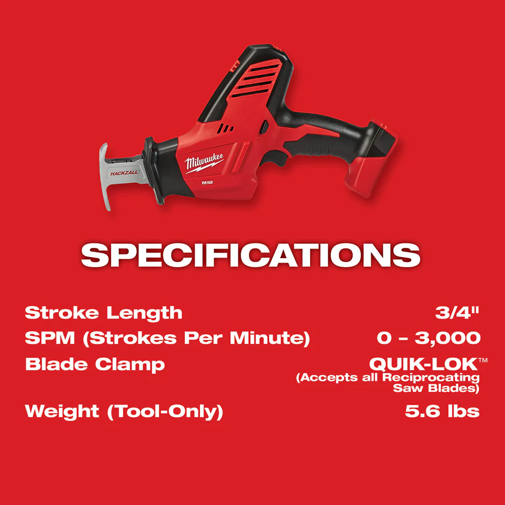 Milwaukee M18 Cordless HACKZALL One-Handed Reciporcating Saw - Tool Only - Image 3