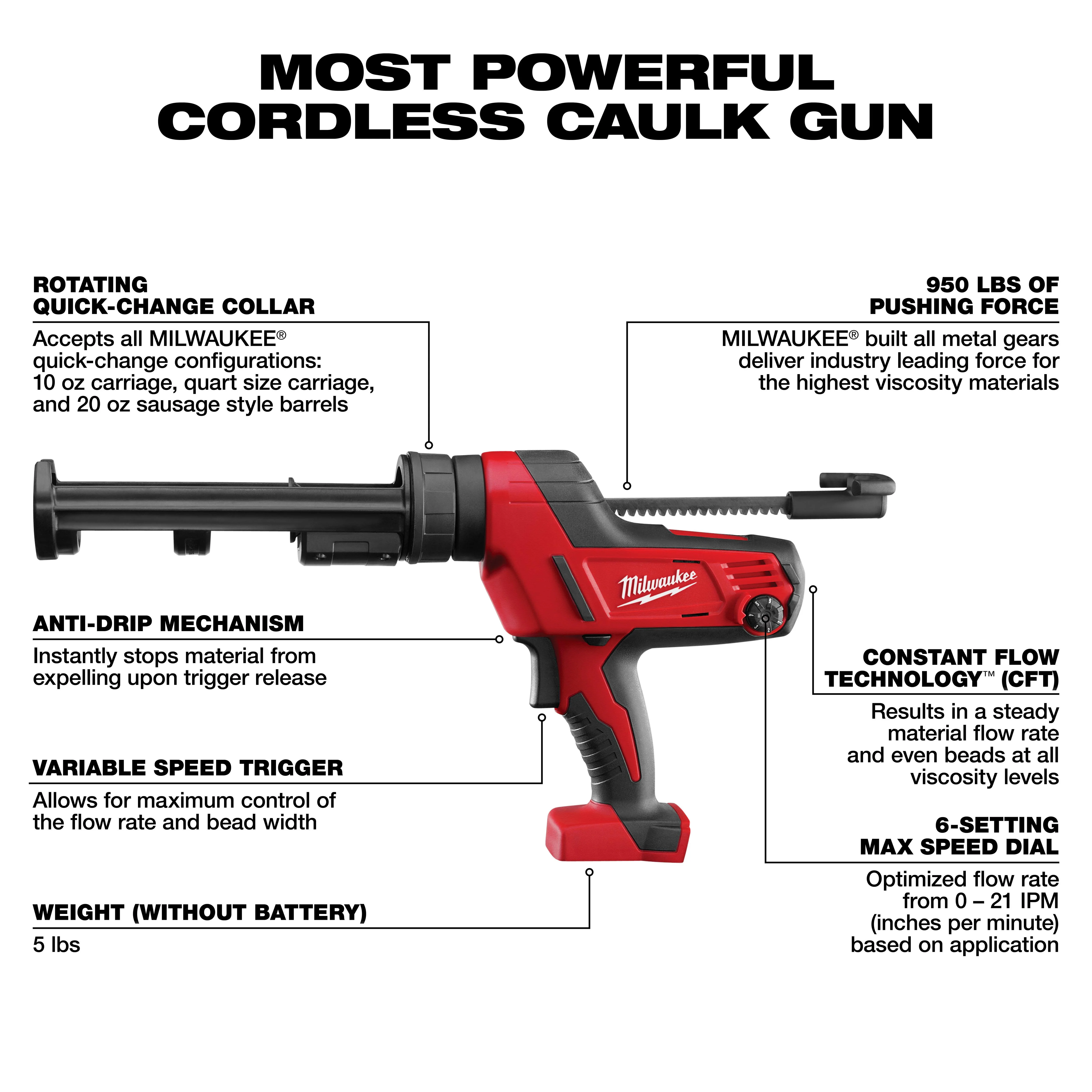 Milwaukee M18 Cordless 10 oz Caulk Gun and Adhesive - Tool Only - Image 3
