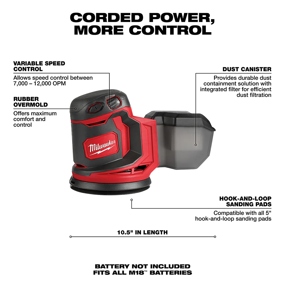 Milwaukee M18 Cordless Random Orbit Sander - Tool Only - Image 3