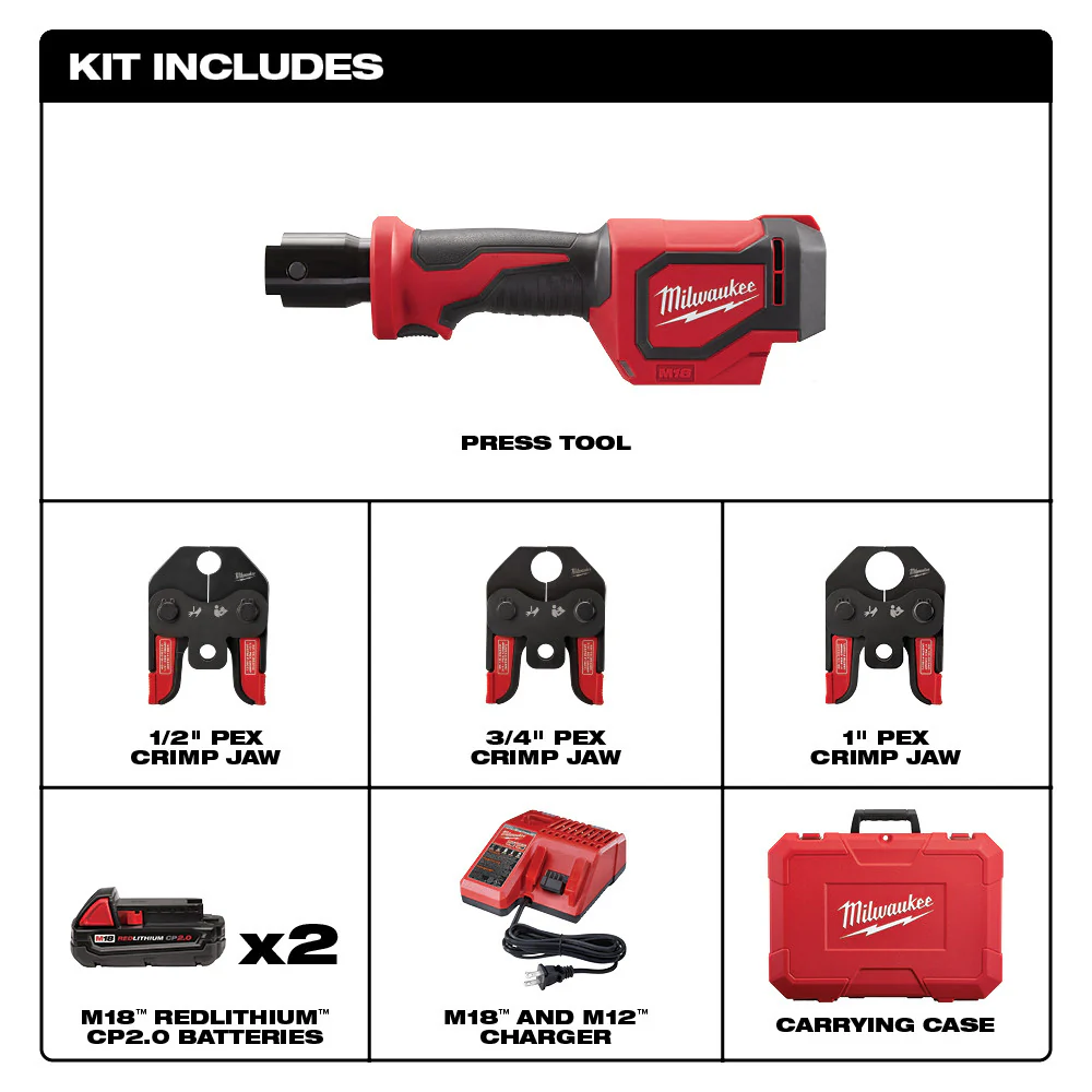 Milwaukee M18 Cordless Short Throw Press Tool Kit with PEX Crimp Jaws - Image 2