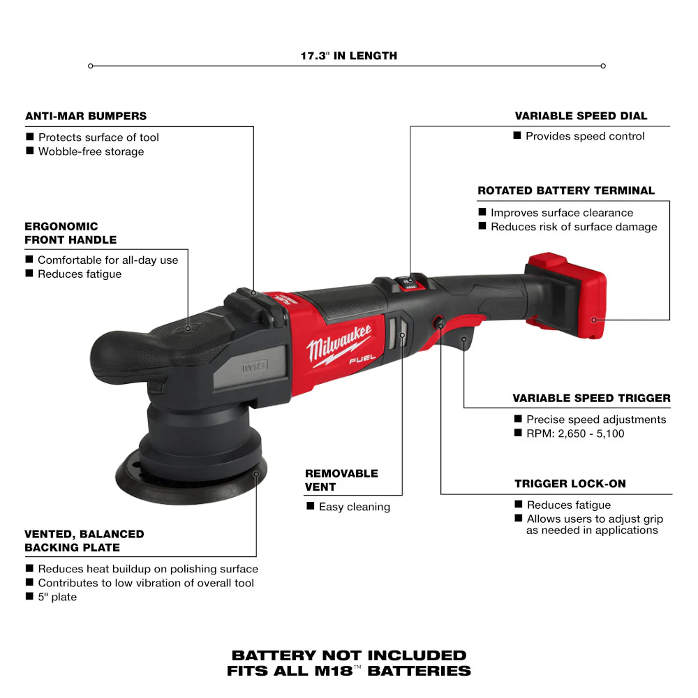Milwaukee M18 FUEL Cordless 15mm Random Orbital Polisher - Tool Only - Image 3