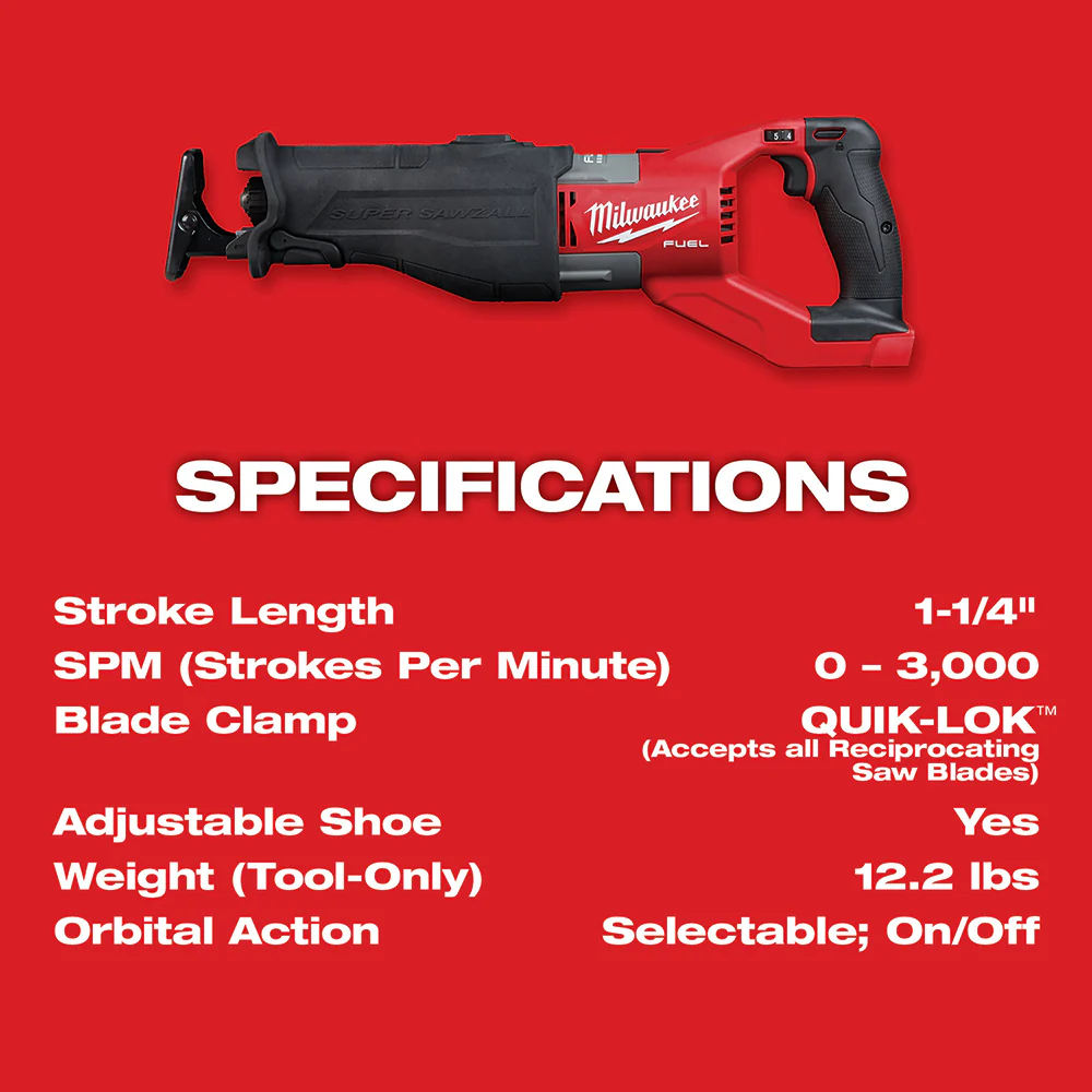 Milwaukee M18 FUEL Cordless SUPER SAWZALL Reciprocating Saw Kit - Image 8