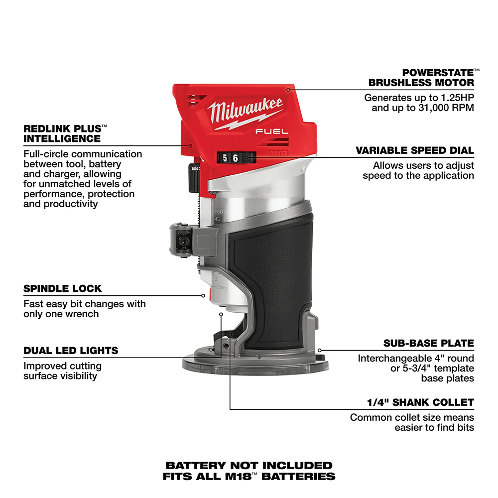 Milwaukee M18 FUEL Cordless Compact Router - Tool Only - Image 7