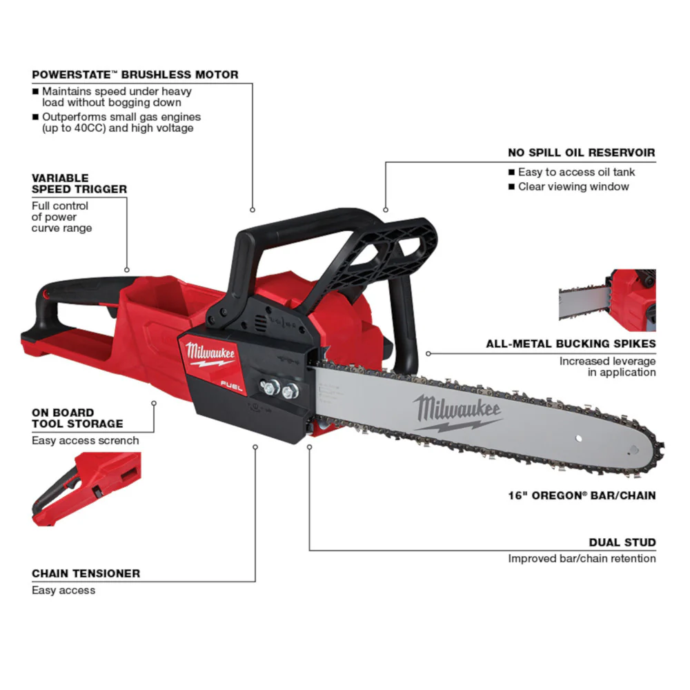 Milwaukee M18 FUEL Cordless 16" Chainsaw - Tool Only - Image 3