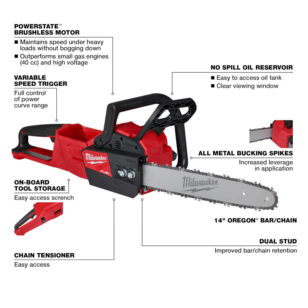 Milwaukee M18 FUEL™ Cordless 14" Chainsaw - Tool Only - Image 3