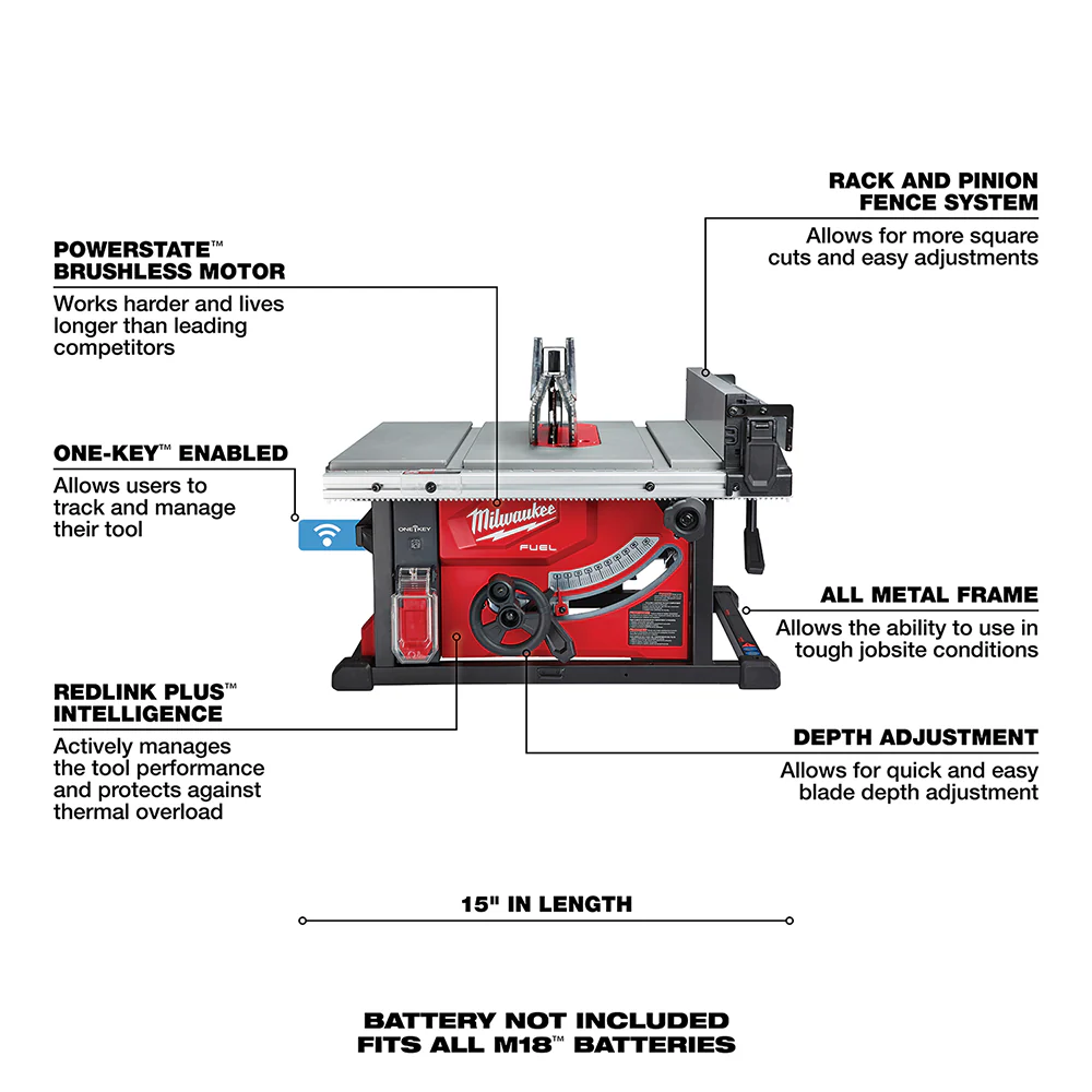 Milwaukee M18 FUEL Cordless 8-1/4" Table Saw with ONE-KEY - Tool Only - Image 7