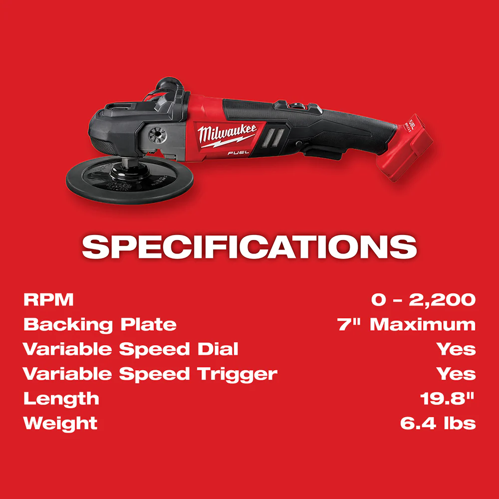 Milwaukee M18 FUEL Cordless 7" Variable Speed Polisher - Tool Only - Image 8