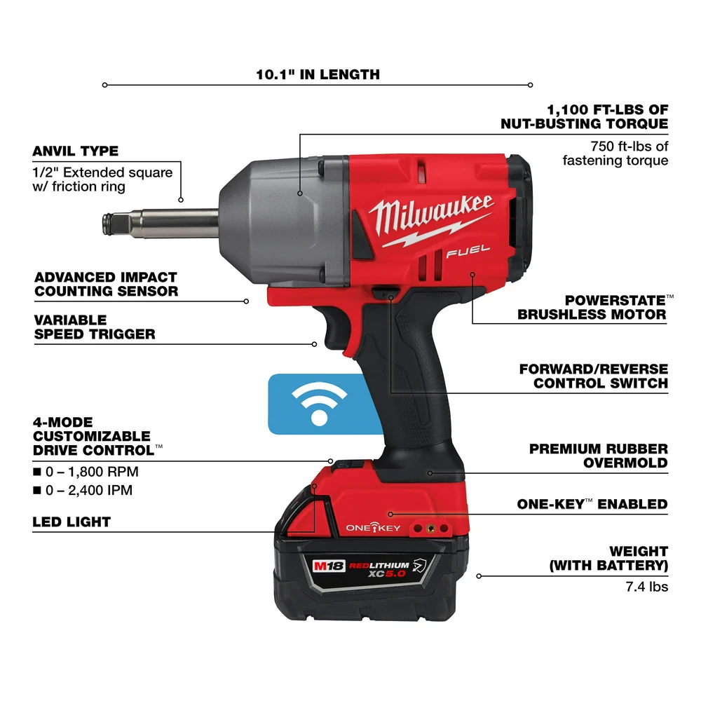 Milwaukee M18 FUEL™ ½” Ext. Anvil Controlled Torque Impact Wrench w/ONE-KEY™ Kit - Image 4