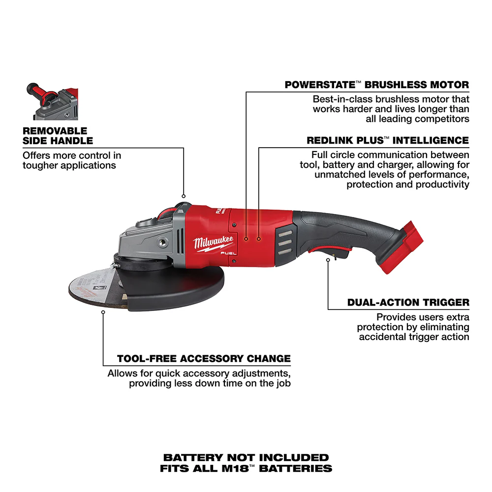 Milwaukee M18 FUEL Cordless 7" / 9" Large Angle Grinder  - Tool Only - Image 7