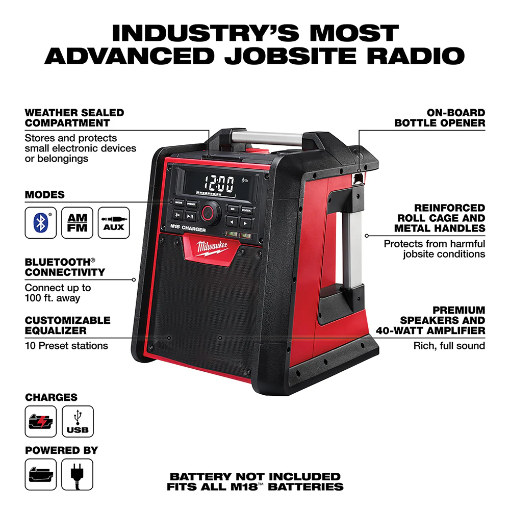 Milwaukee M18 Cordless Jobsite Radio/Charger - Tool Only - Image 3