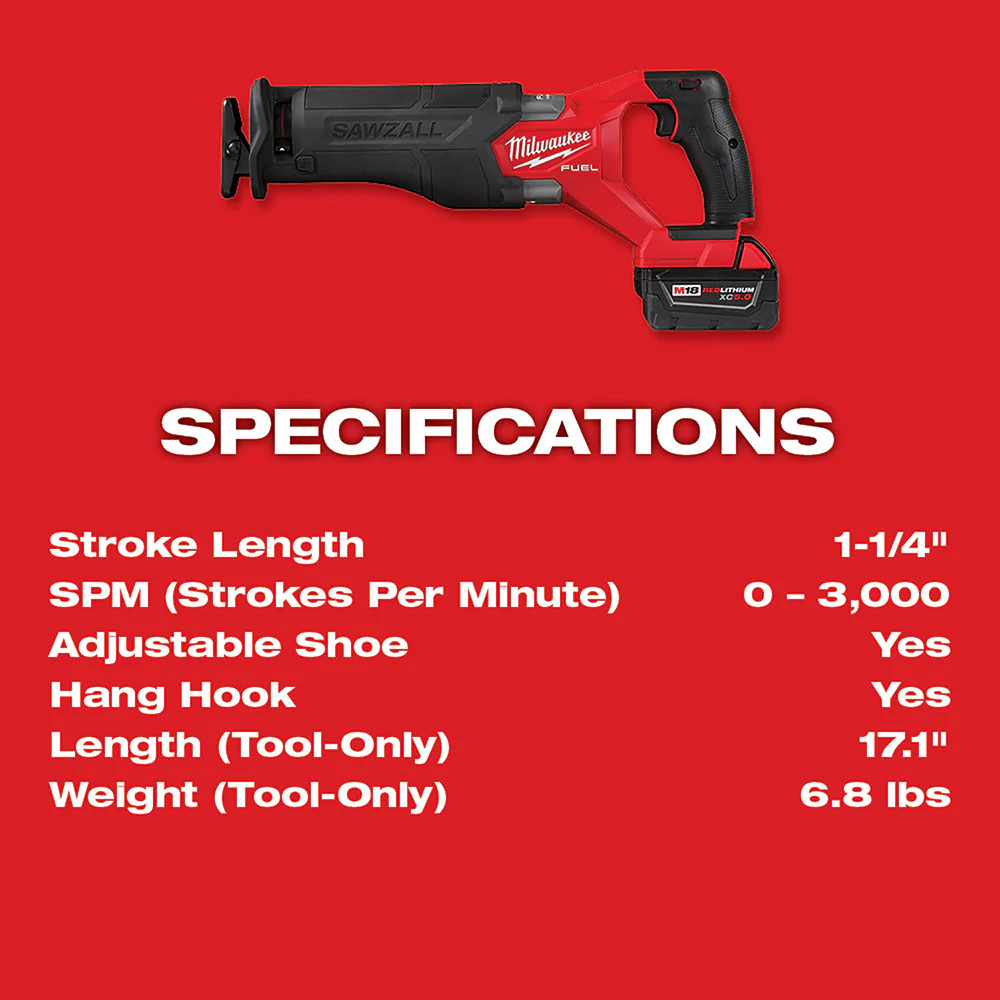 Milwaukee M18 FUEL Cordless SAWZALL Reciprocating Saw 2 Battery Kit - Image 18