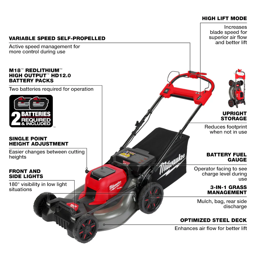 Milwaukee M18 FUEL Cordless 21" Self-Propelled Dual Battery Mower Kit - Image 4