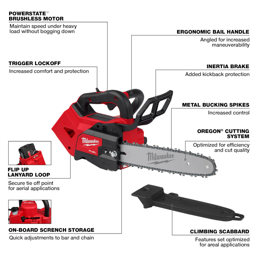 Milwaukee M18 FUEL™ Cordless 12" Top Handle Chainsaw - Tool Only - Image 3