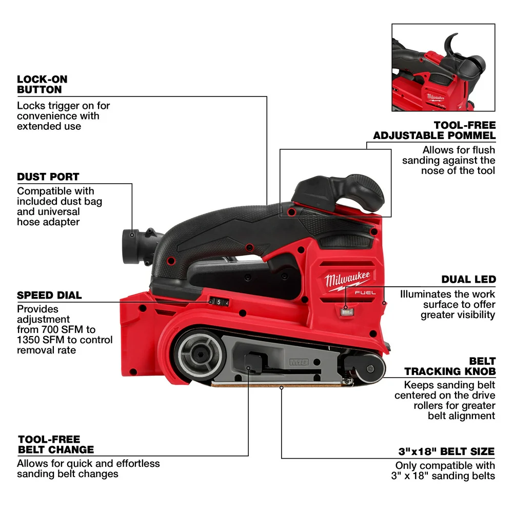 Milwaukee M18 FUEL Cordless Belt Sander - Tool Only - Image 7