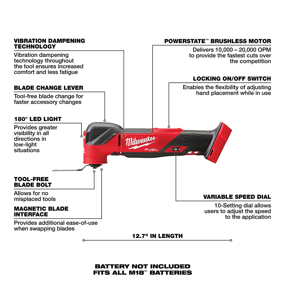 Milwaukee M18 FUEL Cordless Oscillating Multi-Tool - Tool Only - Image 7