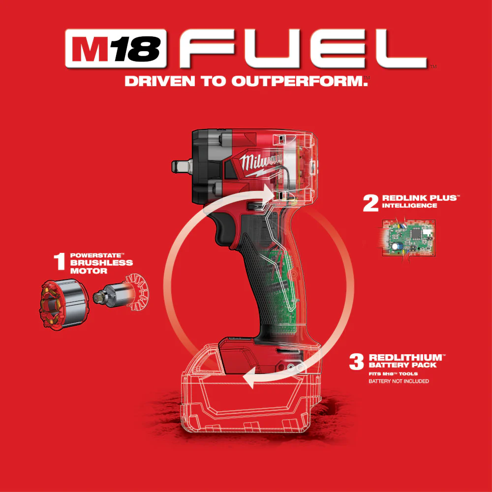 Milwaukee M18 FUEL Cordless 3/8" Compact Impact Wrench with Friction Ring - Tool Only - Image 6