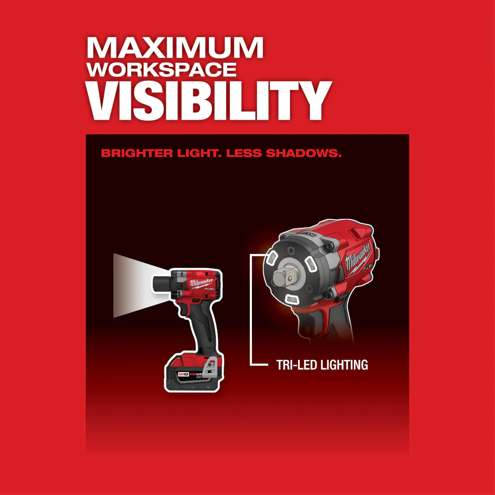 Milwaukee M18 FUEL Cordless 1/2" Compact Impact Wrench with Pin Detent - Tool Only - Image 4