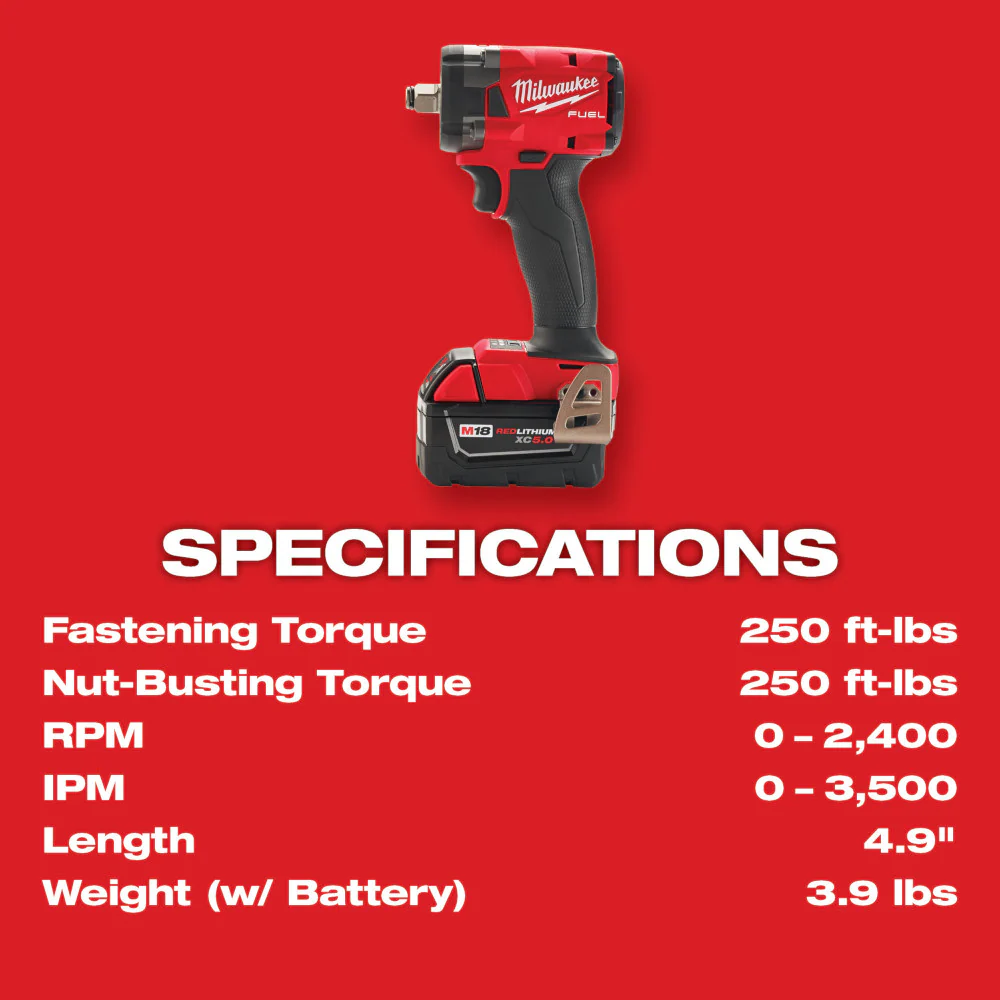 Milwaukee M18 FUEL™ 1/2" Compact Impact Wrench Kit w/ Pin Detent - Image 8