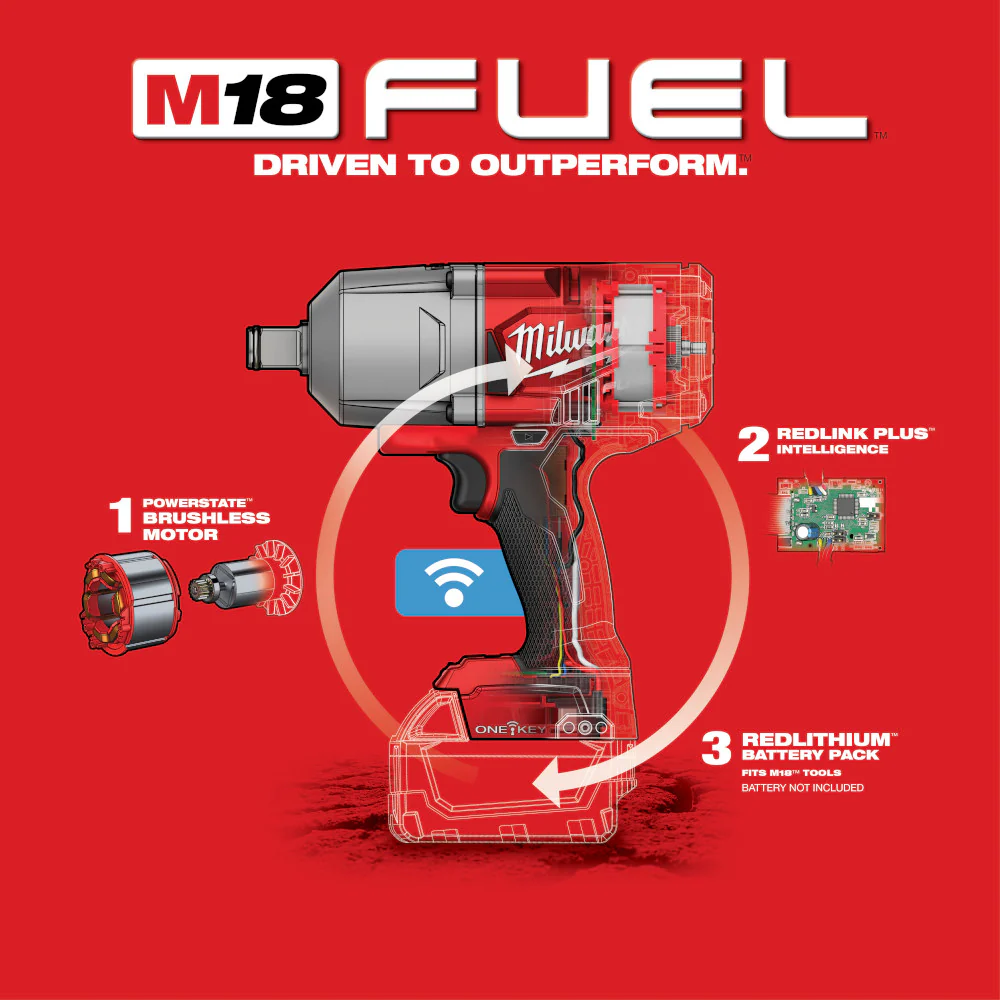 Milwaukee M18 FUEL Cordless w/ ONE-KEY High Torque Impact Wrench 3/4" Friction Ring - Tool Only - Image 7
