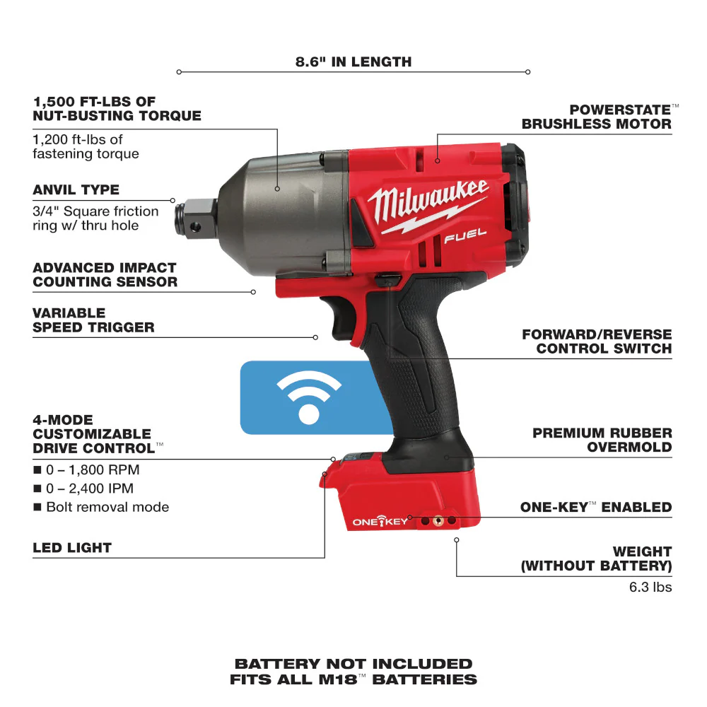 Milwaukee M18 FUEL Cordless w/ ONE-KEY High Torque Impact Wrench 3/4" Friction Ring - Tool Only - Image 8