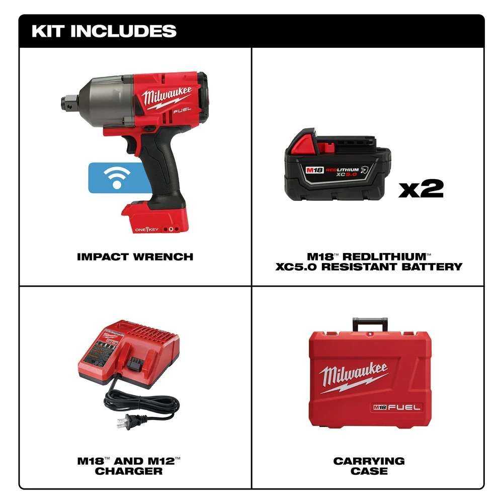 Milwaukee M18 FUEL Cordless 3/4" High Torque Impact Wrench Friction Ring Kit w/ 5.0 AH Resistant Batteries - Image 2