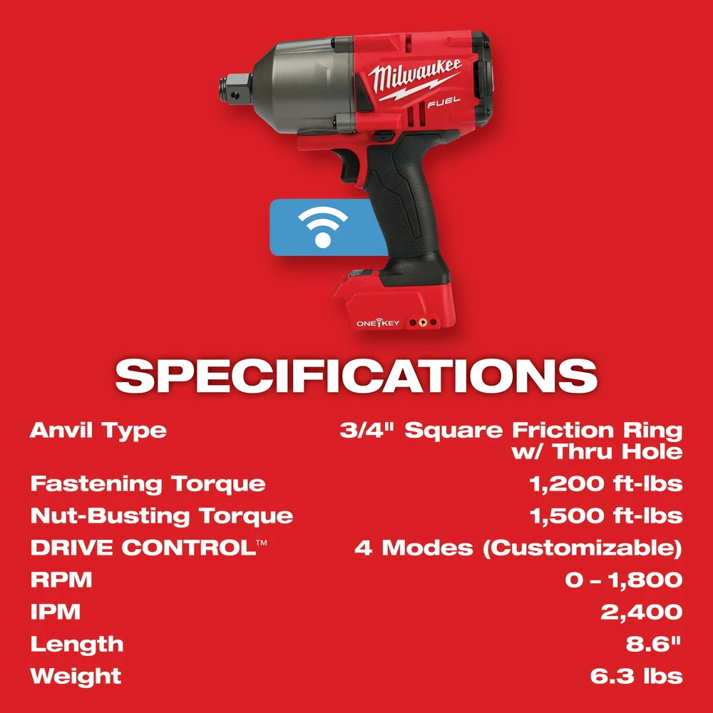 Milwaukee M18 FUEL Cordless 3/4" High Torque Impact Wrench Friction Ring Kit w/ 5.0 AH Resistant Batteries - Image 8