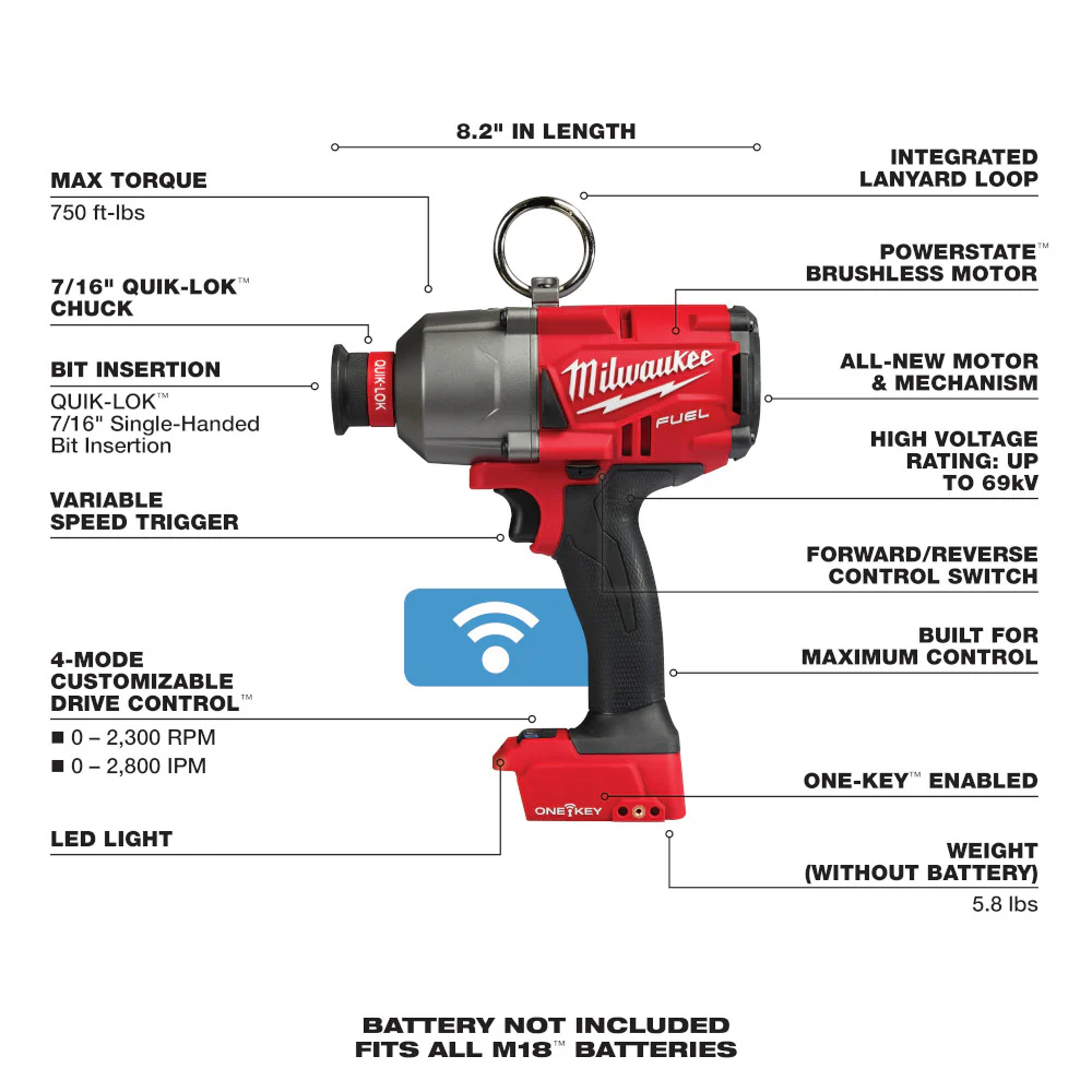 Milwaukee M18 FUEL Cordless 7/16" Hex Utility HTIW w/ ONE-KEY  - Tool Only - Image 7
