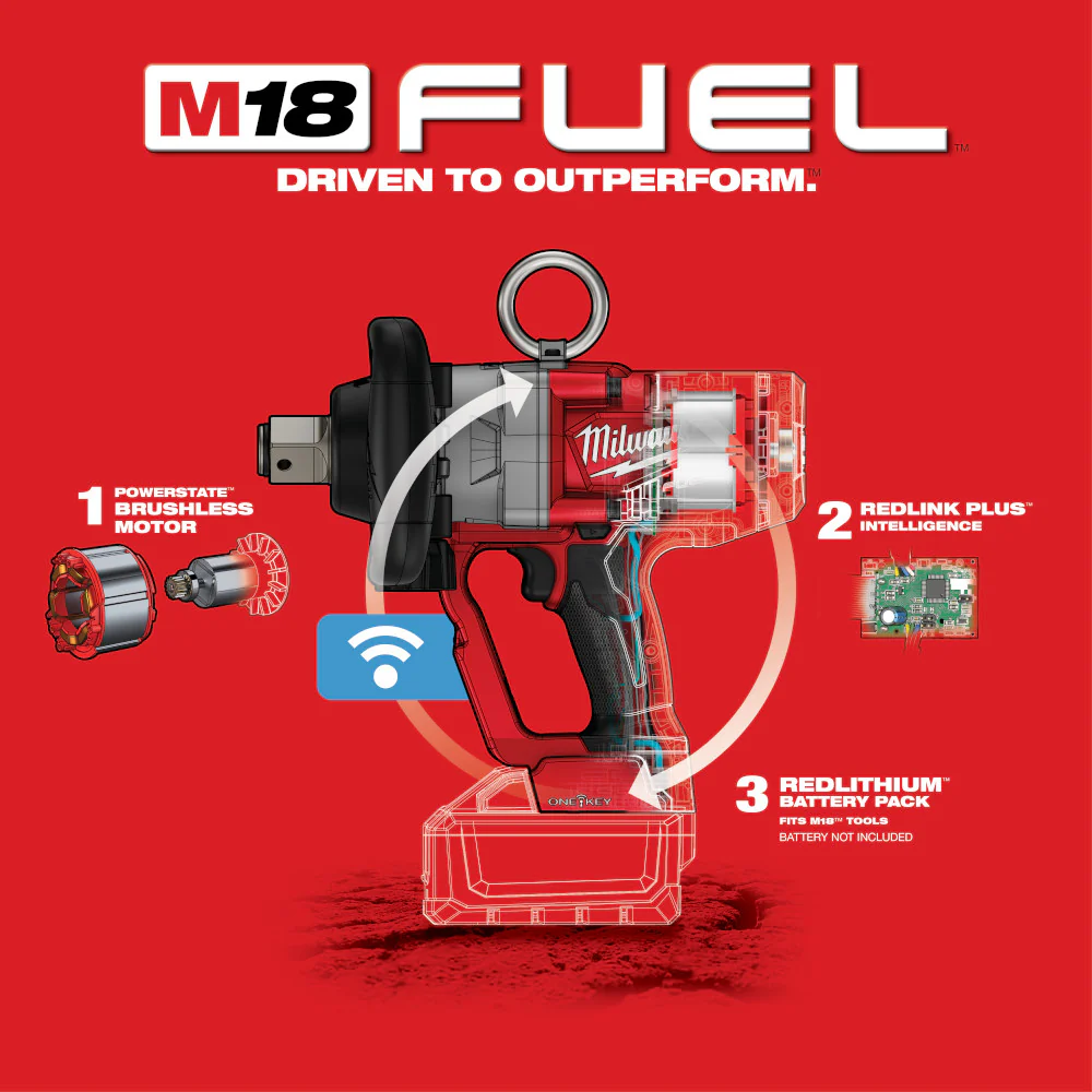 Milwaukee M18 FUEL Cordless 1" High Torque Impact Wrench with ONE-KEY - Tool Only - Image 7