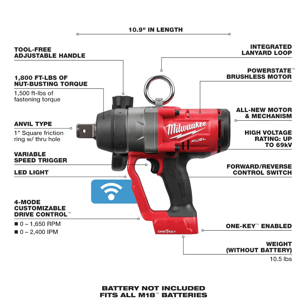 Milwaukee M18 FUEL Cordless 1" High Torque Impact Wrench with ONE-KEY - Tool Only - Image 8
