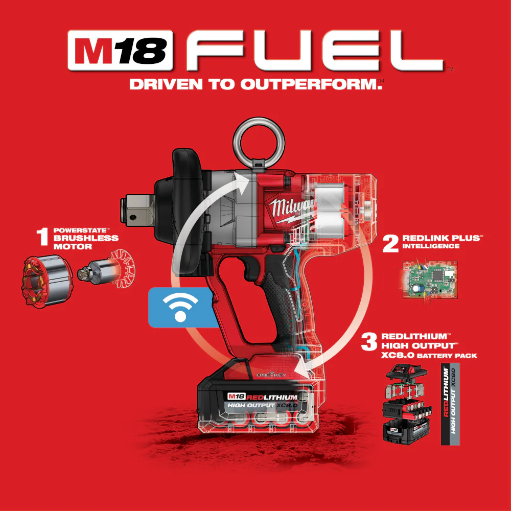 Milwaukee M18 FUEL Cordless 1" High Torque Impact Wrench with ONE-KEY Kit - Image 7