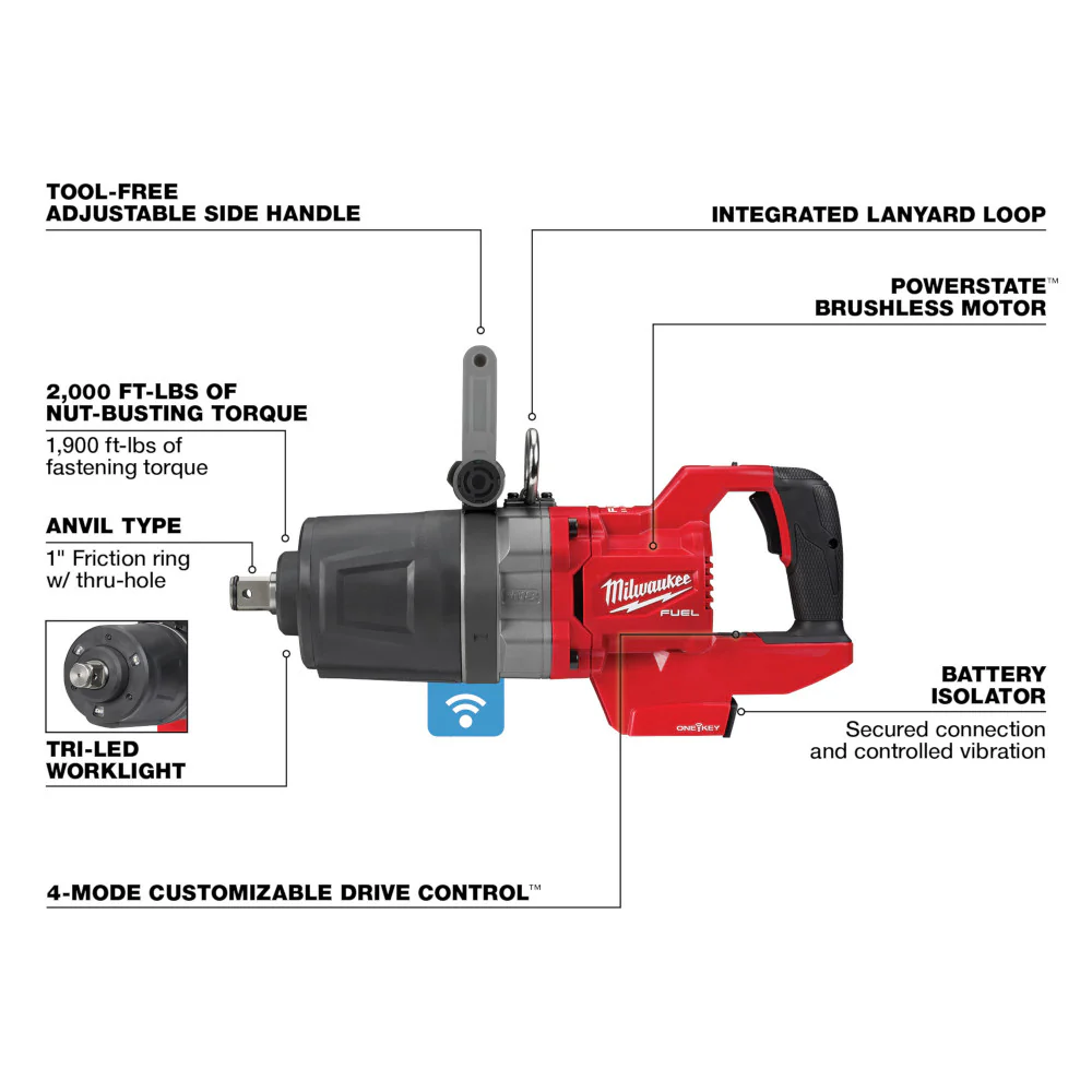 Milwaukee M18 FUEL™ 1" D-Handle High Torque Impact Wrench w/ ONE-KEY™ - Image 3