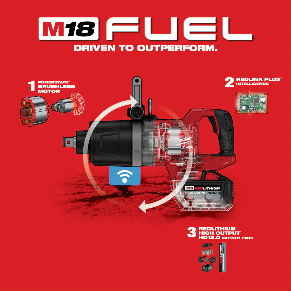 Milwaukee M18 FUEL Cordless 1" D-Handle High Torque Impact Wrench w/ ONE-KEY Kit - Image 7