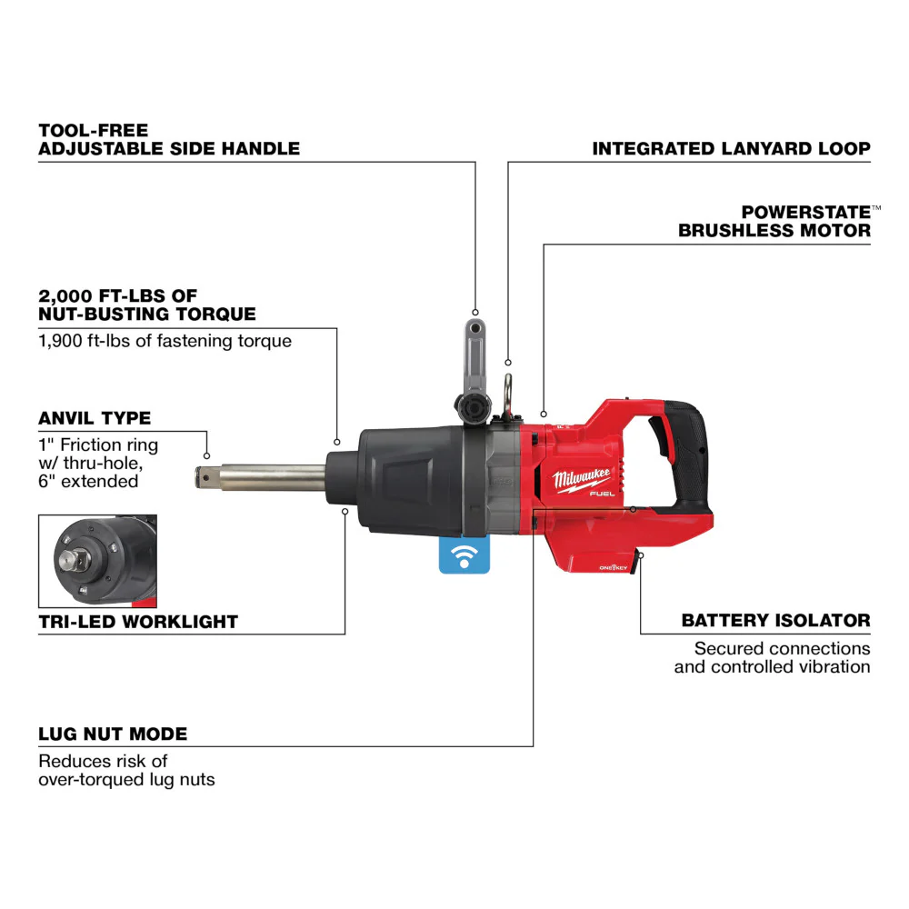 Milwaukee M18 FUEL™ 1" D-Handle Ext Anvil High Torque Impact Wrench w/ ONE-KEY™ - Image 3