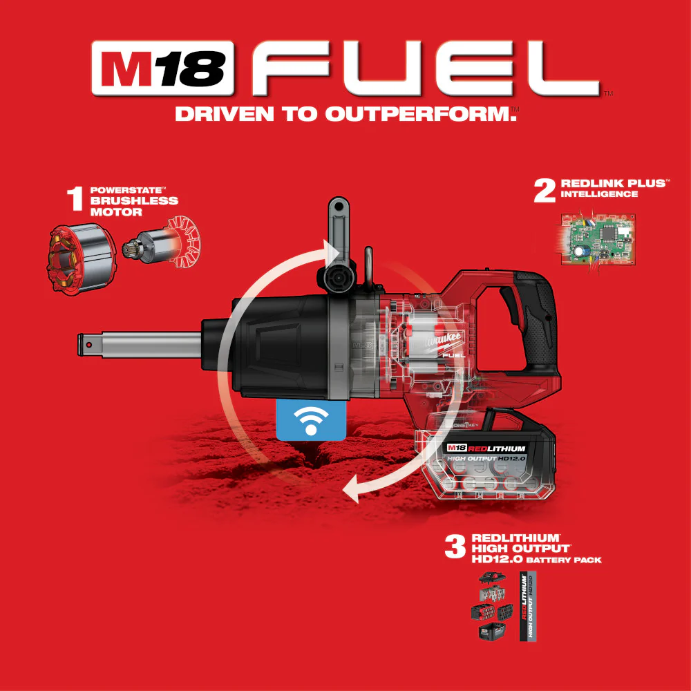 Milwaukee M18 FUEL Cordless 1" D-Handle Ext Anvil High Torque Impact Wrench w/ ONE-KEY Kit - Image 7