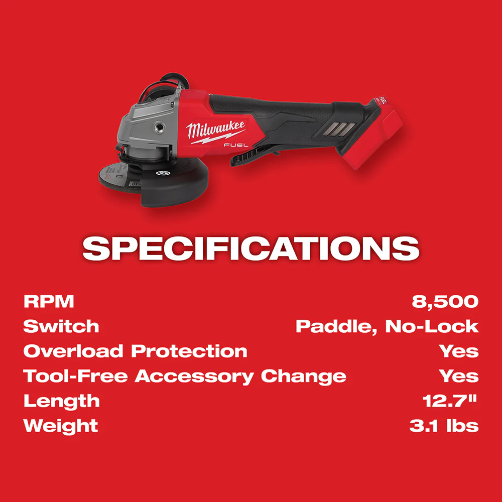 Milwaukee M18 FUEL Cordless 4-1/2" / 5" Grinder Paddle Switch, No-Lock Kit - Image 8