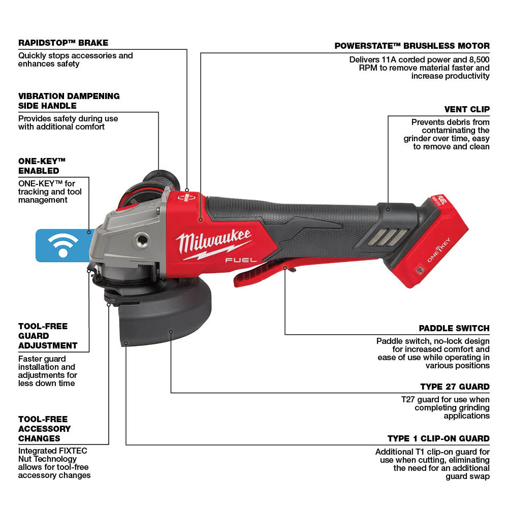 Milwaukee M18 FUEL 4-1/2"/5" Braking Grinder w/ ONE-KEY - Image 3