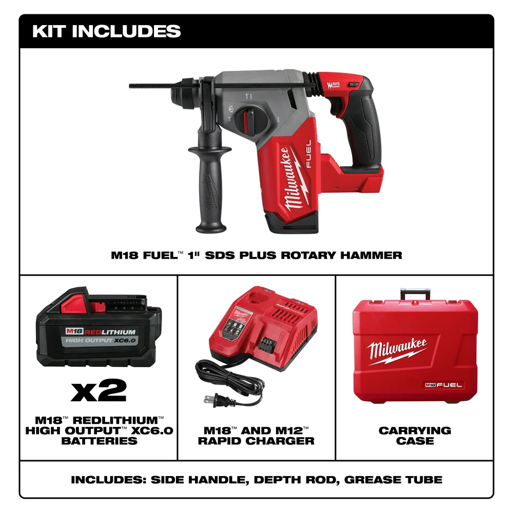Milwaukee M18 FUEL Cordless 1" SDS Plus Rotary Hammer Kit - Image 2