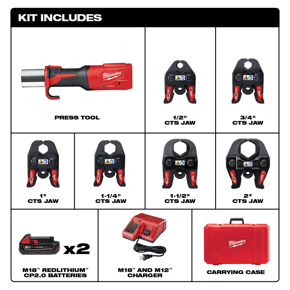 Milwaukee M18⢠FORCE LOGIC⢠ONE-KEY⢠Press Tool w/ 1/2"-2" CTS Jaws - Image 2