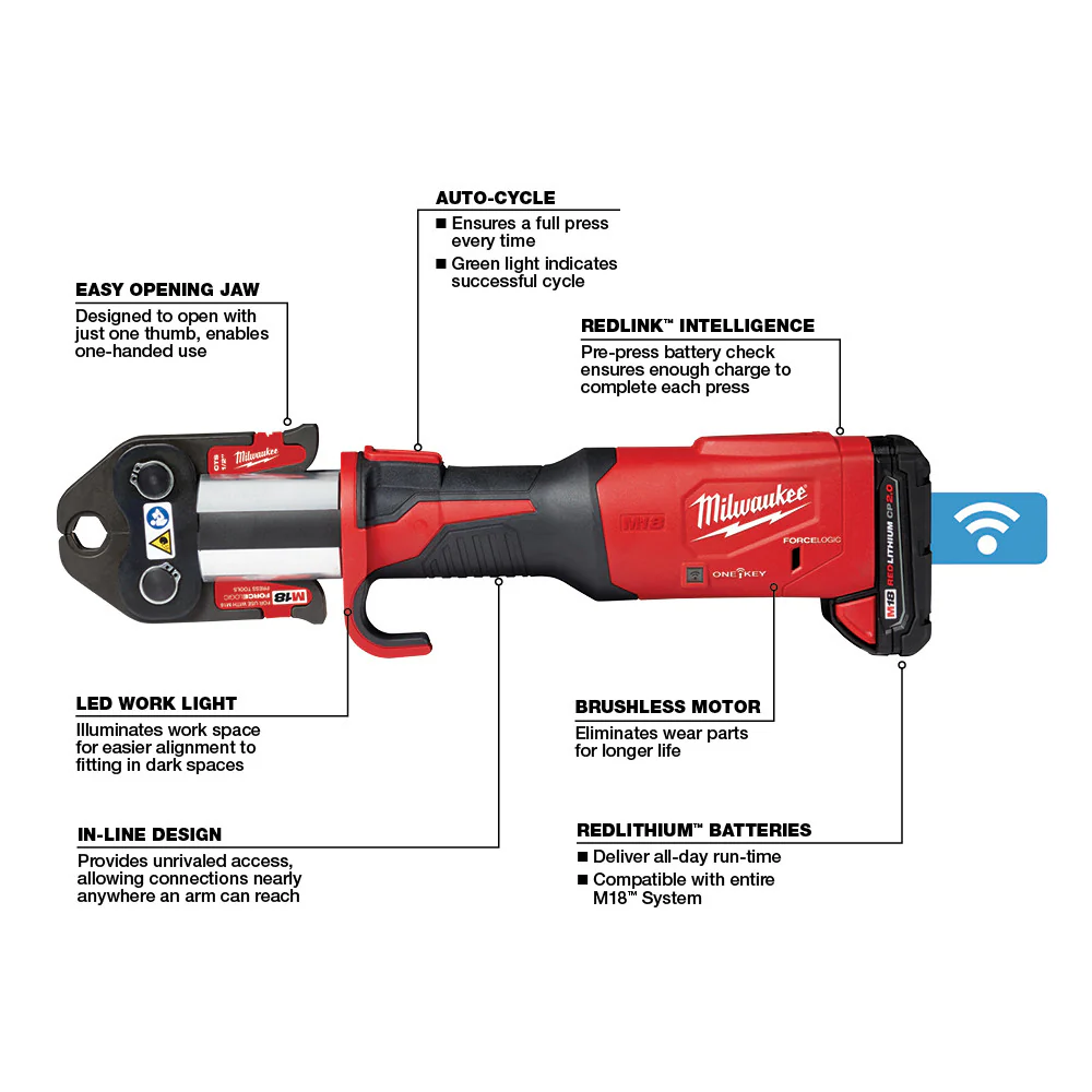 Milwaukee M18⢠FORCE LOGIC⢠ONE-KEY⢠Press Tool w/ 1/2"-2" CTS Jaws - Image 5