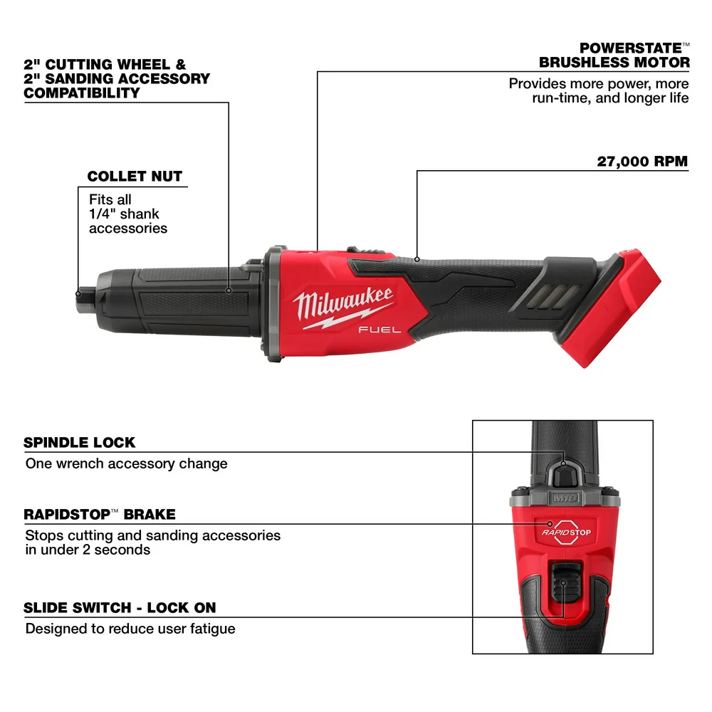 Milwaukee M18 FUEL™ Braking Die Grinder w/ Slide Switch - Image 4