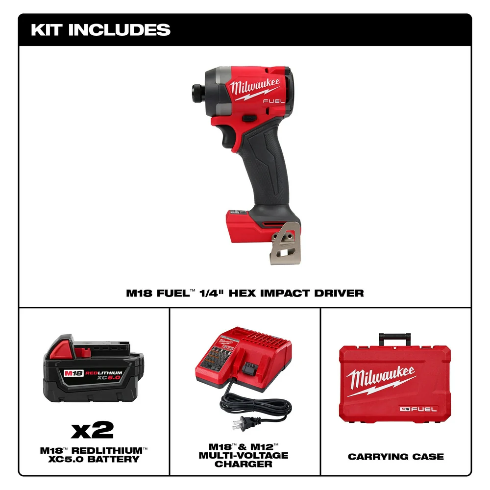 Milwaukee 2953-22 M18 FUEL Cordless 1/4" Hex Impact Driver Kit - Image 8