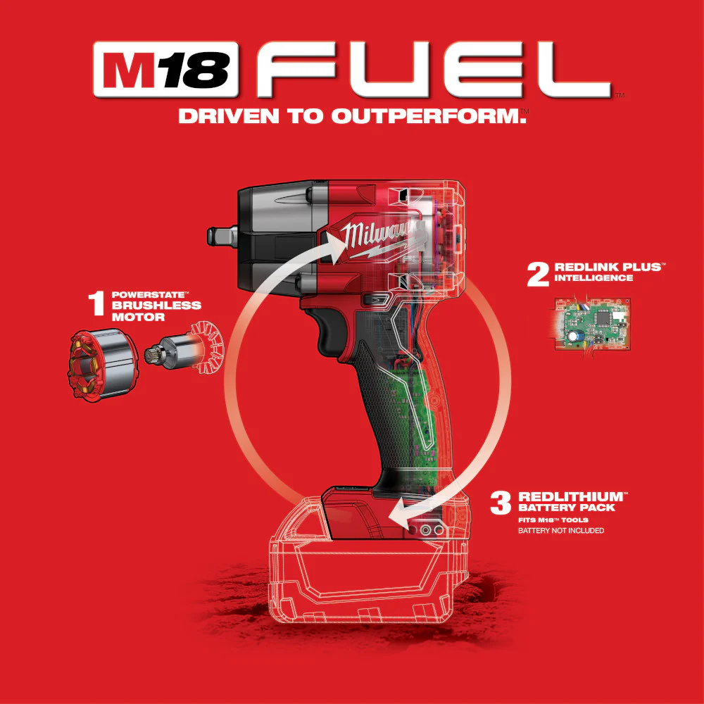 Milwaukee M18 FUEL 3/8" Mid-Torque Impact Wrench w/ Friction Ring - Tool Only - Image 6