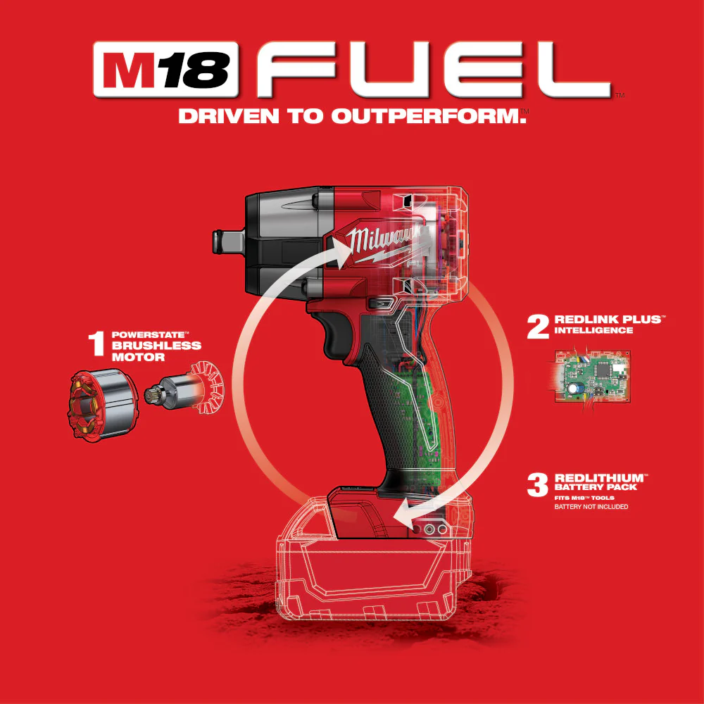 Milwaukee M18 FUEL 1/2" Mid-Torque Impact Wrench w/ Friction Ring - Tool Only - Image 6