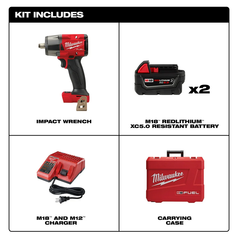 Milwaukee M18 FUEL 1/2" Mid-Torque Impact Wrench w/ Friction Ring Kit - Image 2