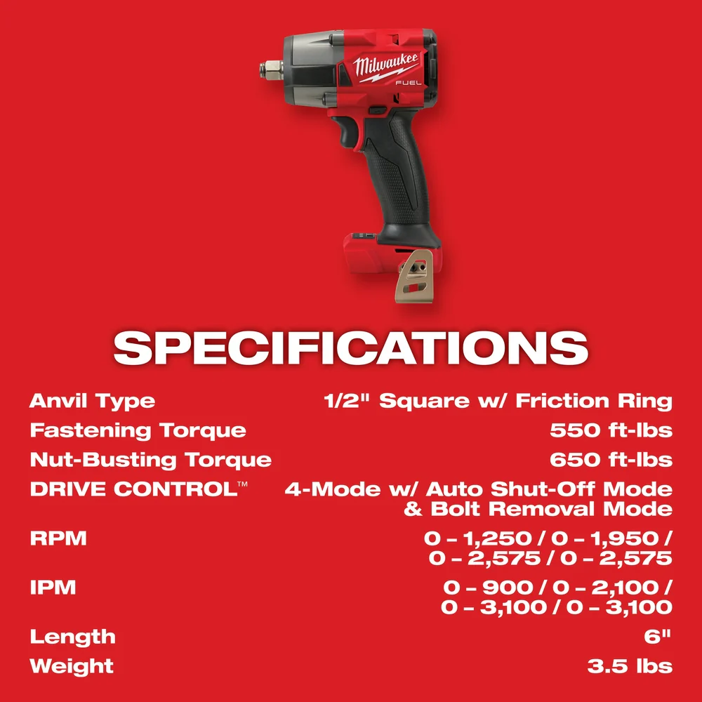 Milwaukee M18 FUEL 1/2" Mid-Torque Impact Wrench w/ Friction Ring Kit - Image 8