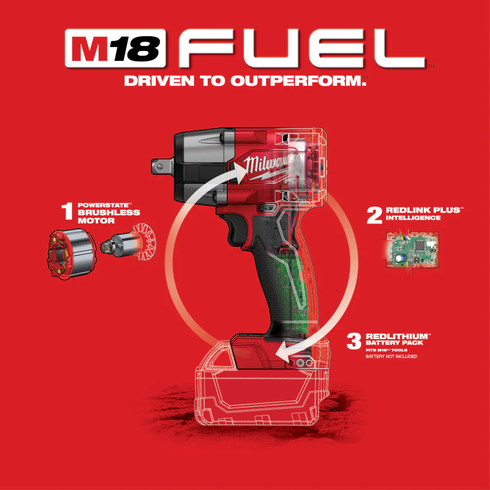 Milwaukee M18 FUEL Cordless 1/2" Mid-Torque Impact Wrench Pin Detent - Tool Only - Image 5